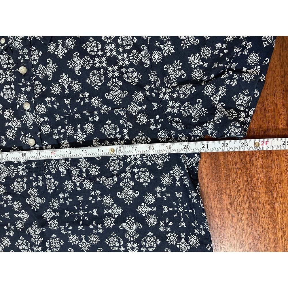 3sixteen Mens Small Navy Blue Bandana Paisely Print Cotton Linen Shirt Made USA - Picture 11 of 13